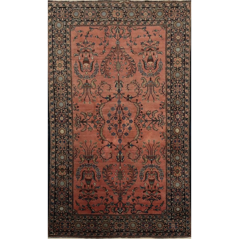 Hand Knotted Oriental 100% Wool Carpet Traditional Floral Oranges & Rust Sarouk Area Rug - 6' 5'' X 4' 1''