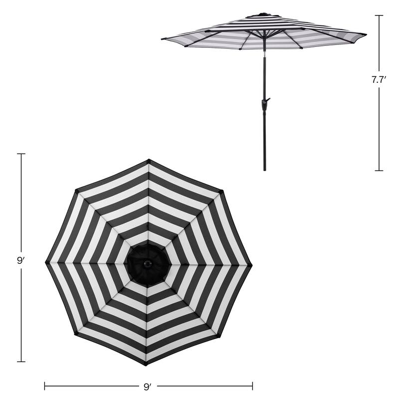 Pure Garden 9ft Striped Patio Umbrella with Push Button Tilt
