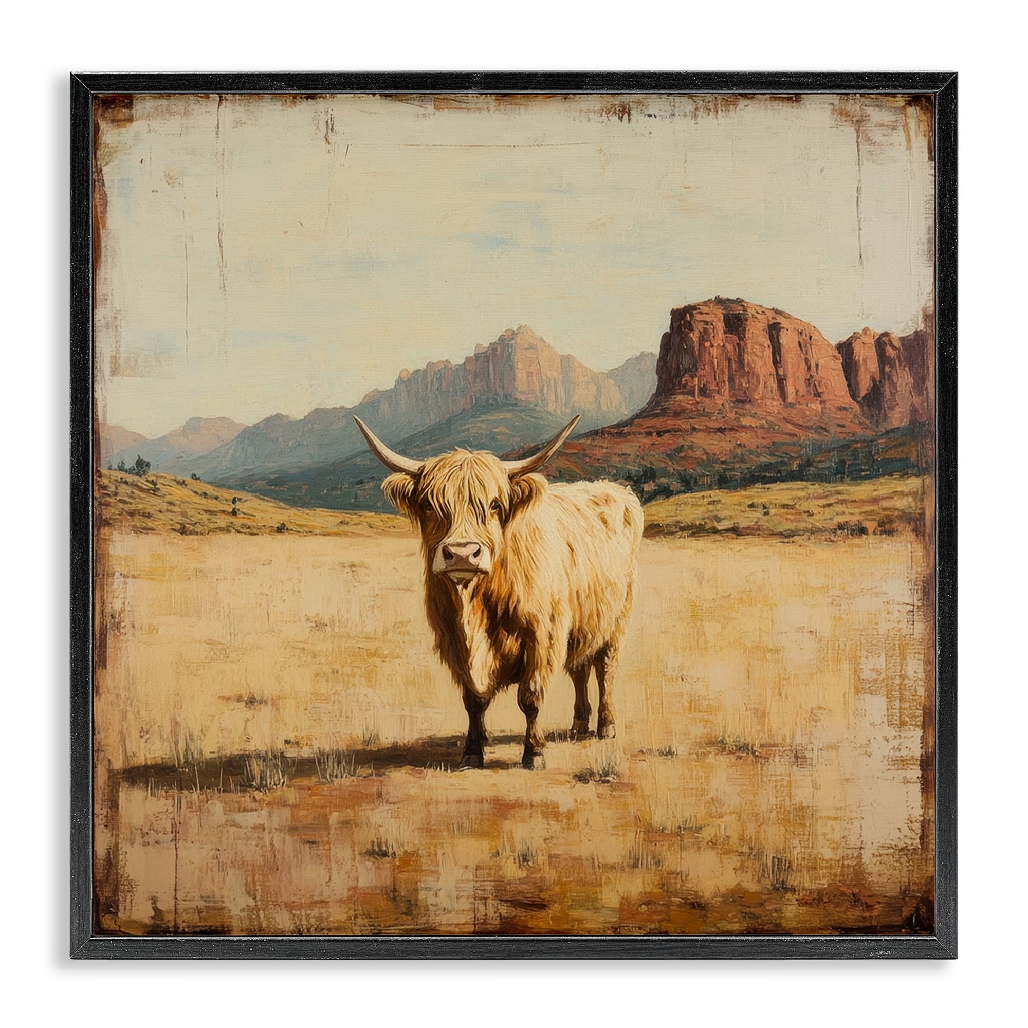 Stupell Desert Cow Portrait Framed Giclee Art Design By Petal Prints Design
