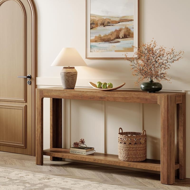 63 Inches Entryway Console Table, 2 Tiers Farmhouse Narrow Sofa Table