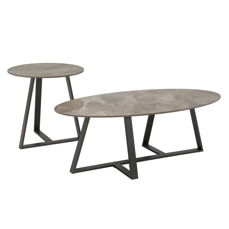 Jurmala Glossy Sintered Stone with Grey Metal Base Tables by iNSPIRE Q Modern