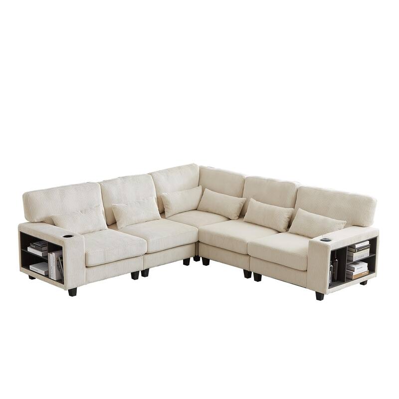 102.75" Corduroy L-Shaped Modular Sectional Sofa with Storage