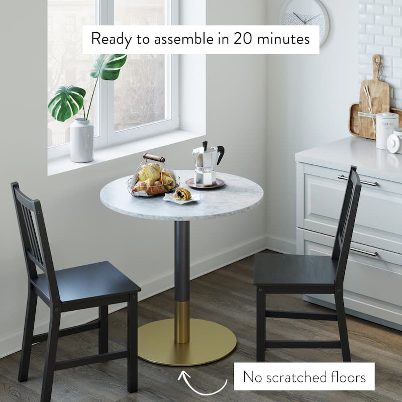Nathan James Lucy White Faux Marble Table Top Black Base Dining Table
