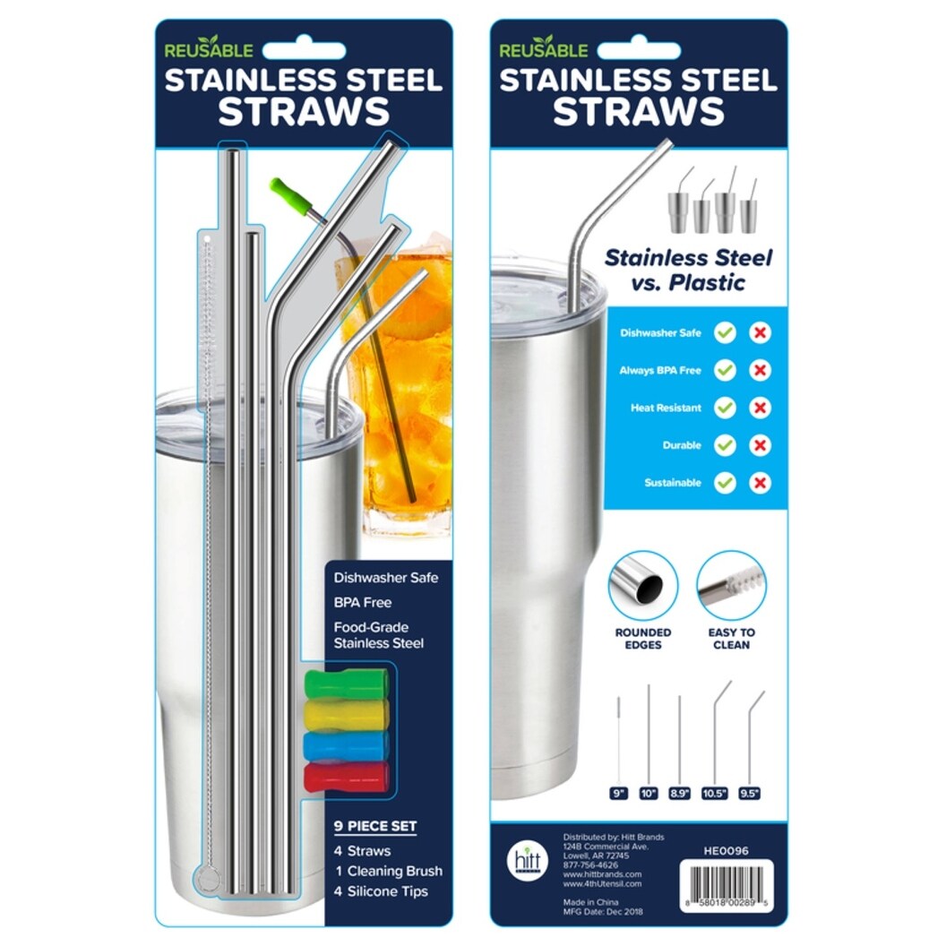 Silver Stainless Steel Straw Set of 4