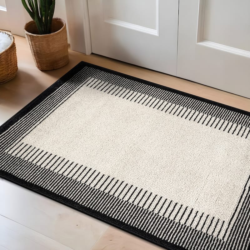 World Rug Gallery Modern Abstract Bordered Area Rug for Living Room, Bedroom, or Entryway - Low Pile Indoor Rug - Cream - Rectangle - 2' x 3'