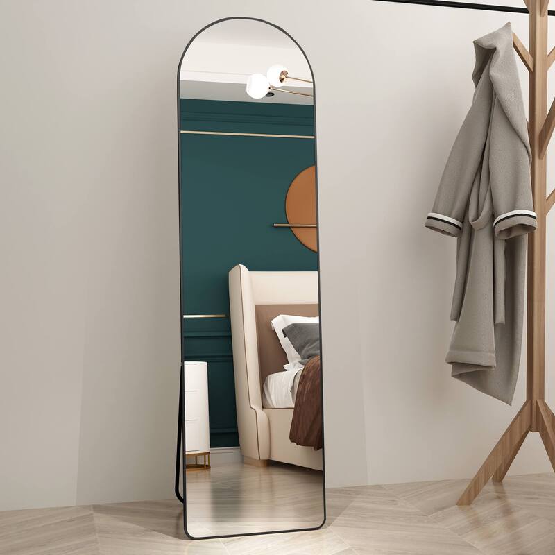 Roomfitters Arched Wall Mirror with Black Aluminum Frame, 59.8"x16.5" Full Length Floor or Vanity Mirror, Black