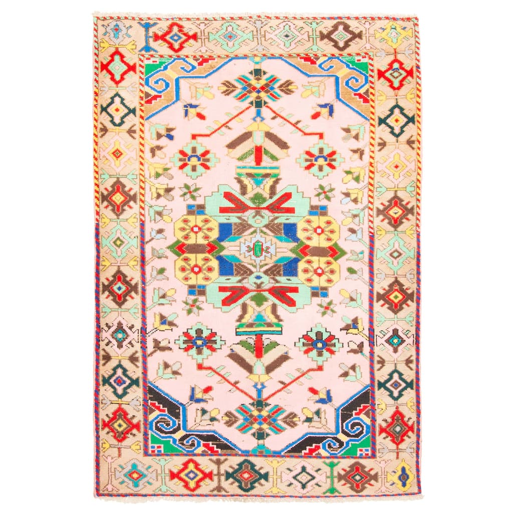 ECARPETGALLERY Hand-knotted Melis Vintage Pink Wool Rug - 4'6 x 6'8