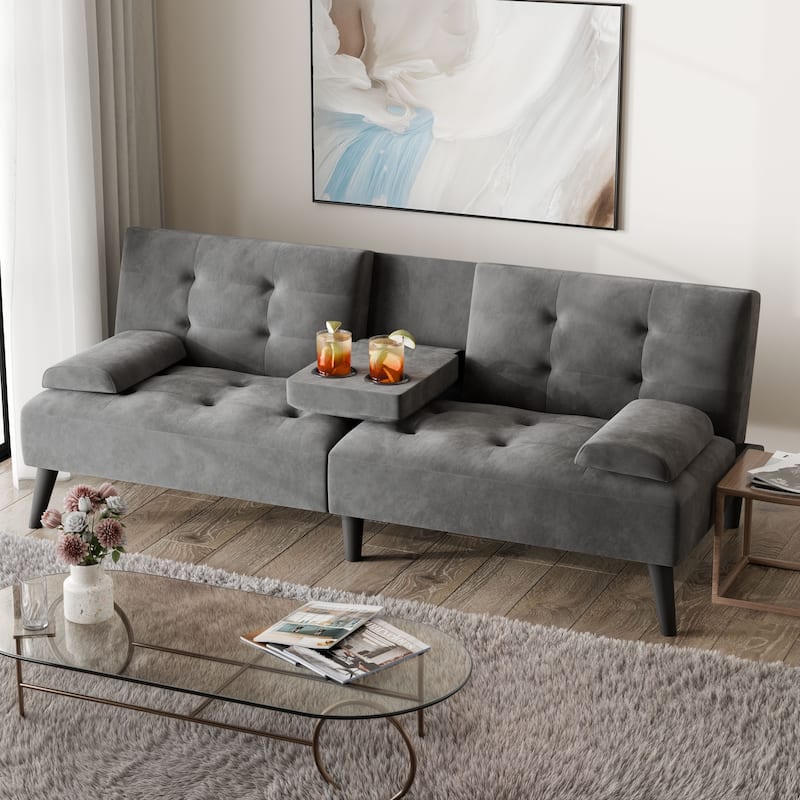 Futzca 64" Small Loveseat, 3 in 1 Cute Convertible Sofa Bed - Grey