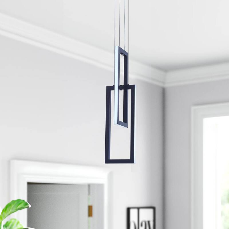 Modern 2-Light Geometric Linear Rectangle LED Pendant - Black