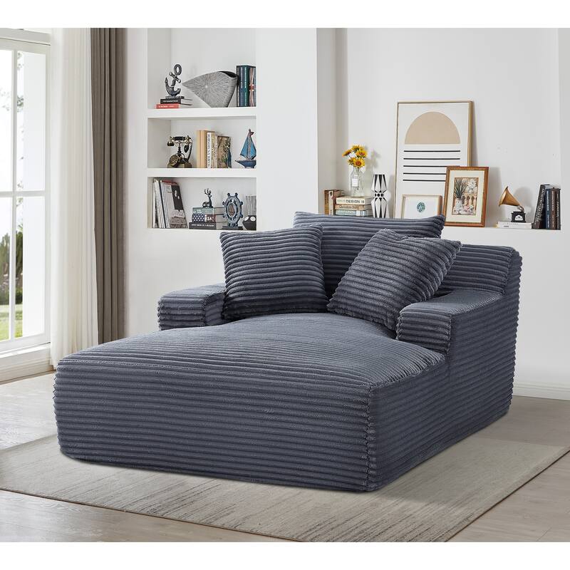 Oversized Corduroy Upholstered Sleeper Sofa Bed Cozy Cloud Chaise - Grey