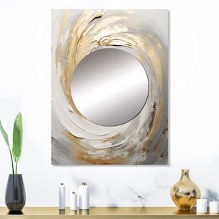 Designart "Gold And White Soft Wave Vortex III" Abstract Spirals Mirror Beige Modern Large Mirror Wall Decor For Hallway