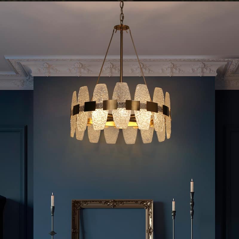 Mid-century Modern 4-Lights Drum Chandelier Art Decor Glass Kitchen Island Lights for Dining Room - D 19.7" x H 24"