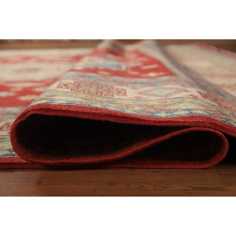 Hand Knotted Oriental 100% Wool Carpet Traditional Geometric Red Kazak Area Rug - 13' 11'' X 9' 6''