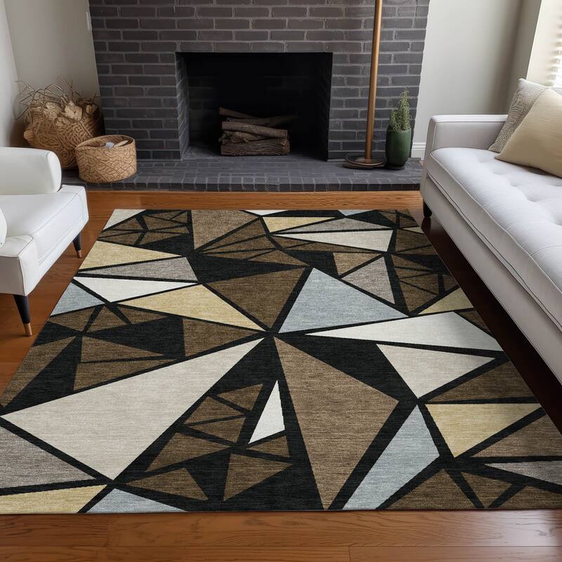 Machine Washable Indoor/ Outdoor Abstract Mosaic Chantille Rug