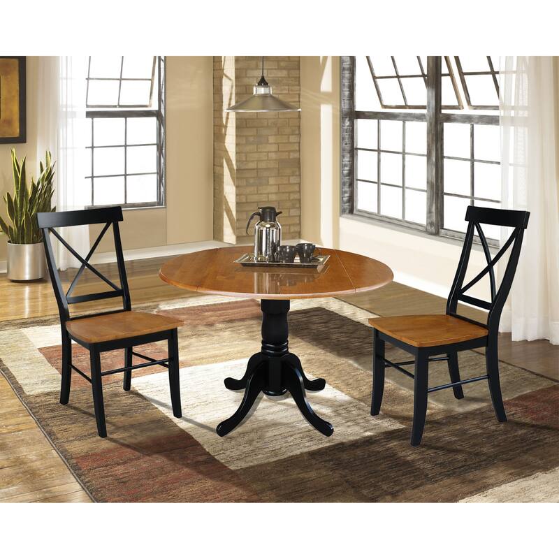 42" Solid Wood Dual Drop Leaf Table With 2 X-Back Chairs - 3 Piece Set