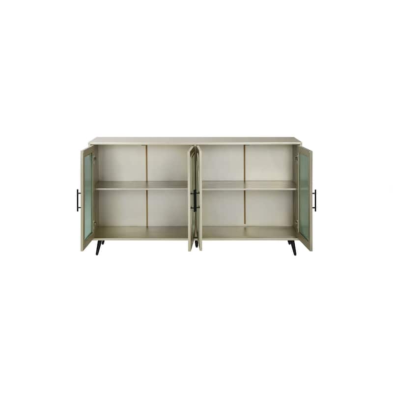 Wood TV Stand with Storage Cabinet & Adjustable Shelves