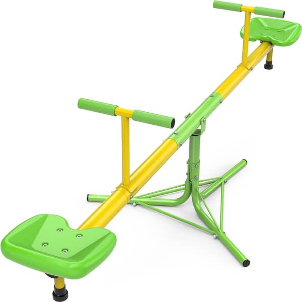 slide 2 of 7, Kids Seesaw Spinning Teeter Totter 360 Degrees Rotating Outdoor Play - 74.8 x 30 x 15 in Kids - Green & Yellow - 74.8 x 30 x 15 in - See Saw
