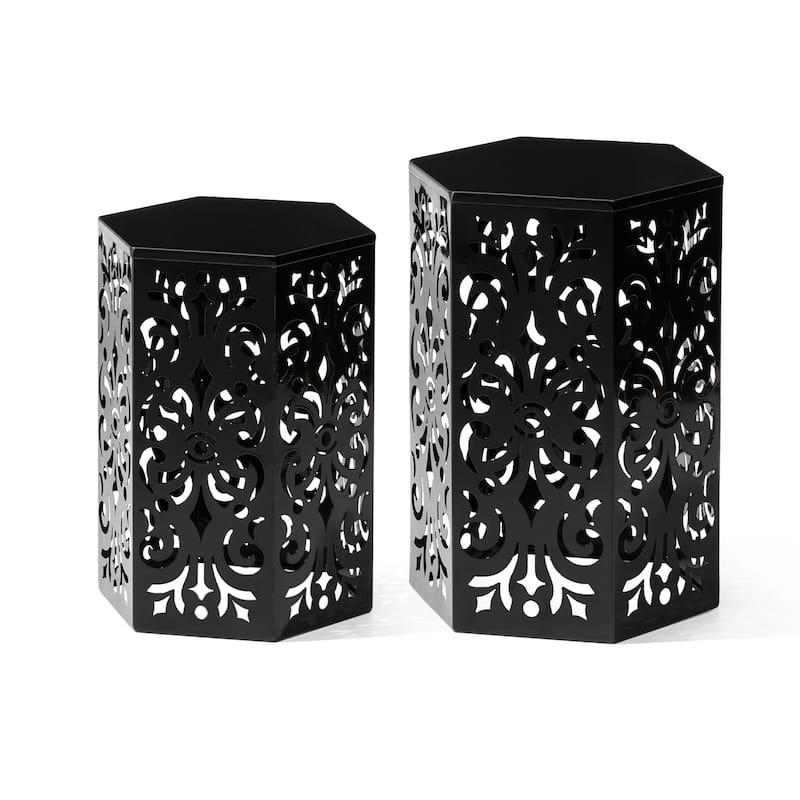 Glitzhome Set of 2 Floral Pattern Outdoor Table Garden Stool - 14"W x 14"D x 19.25"H