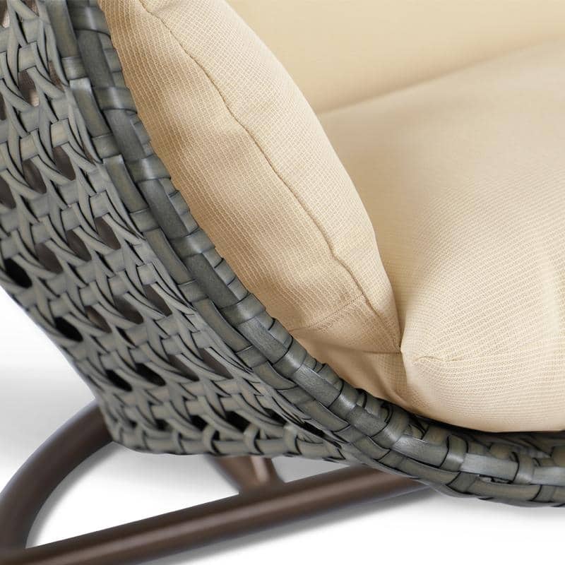 LeisureMod Modern 2-Person Egg Hanging Swing Chair with Beige Wicker, Oxford Fabric Cover, Patio Hammock Lounger and Cushions