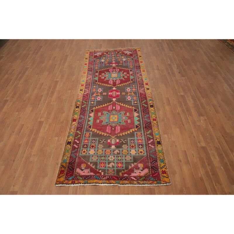 Hand Knotted Oriental 100% Wool Carpet Traditional Tribal Greys & Charcoal Ardebil Runner Rug - 10' 4'' X 3' 10''