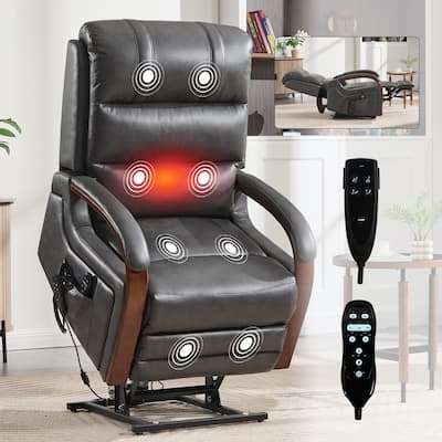 Power Leatheraire Lift Recliner Chair Dual Motor Infinite Position Up to 350 LBS with Solid Wood Armrests