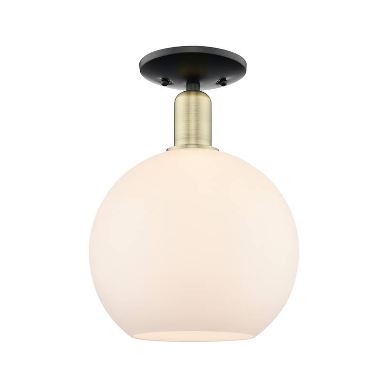 Innovations Lighting 716-1C-14-10 Athens Semi-Flush Athens 10" Wide - Black Antique Brass / Matte White