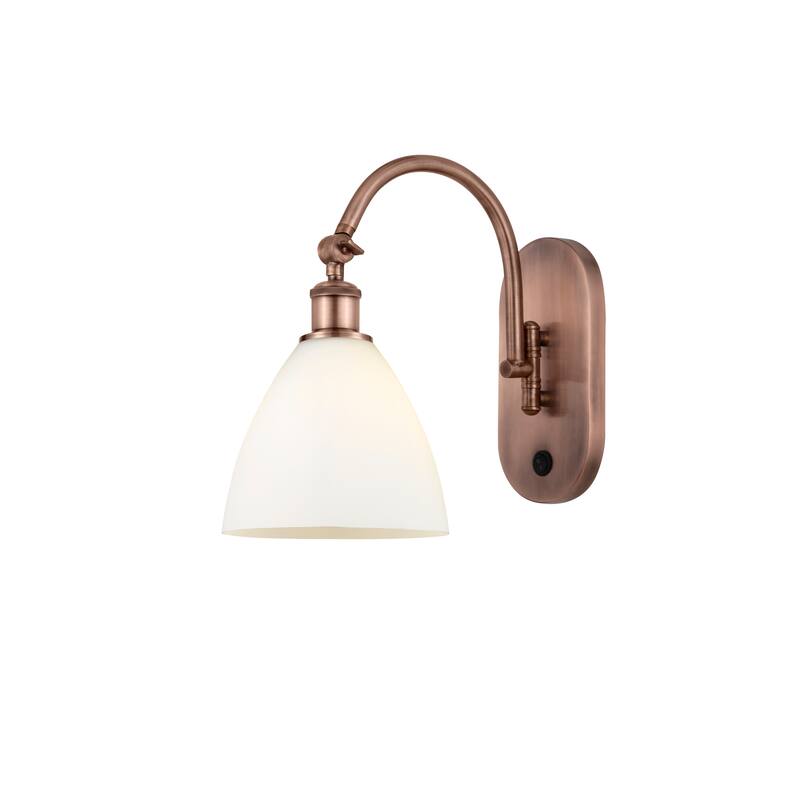 Innovations Lighting Ballston Bristol Glass - 1 Light 8" Sconce - Arm Swivels Side To Side - Antique Copper/Matte White