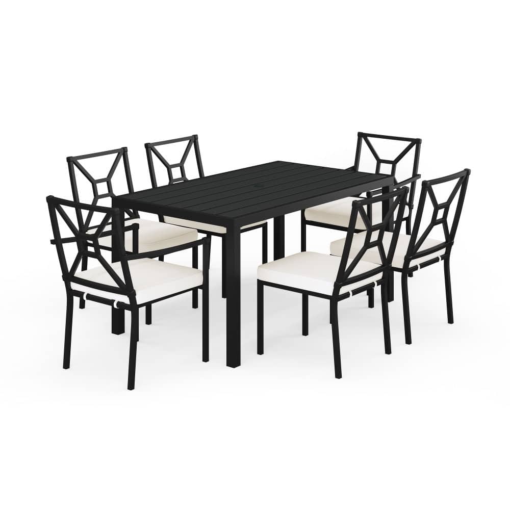 Martha Stewart 7-Piece Steel Patio Dining Set with 6 Stackable Chairs and 60" Table - 23"W x 26.25"D x 35.25"H