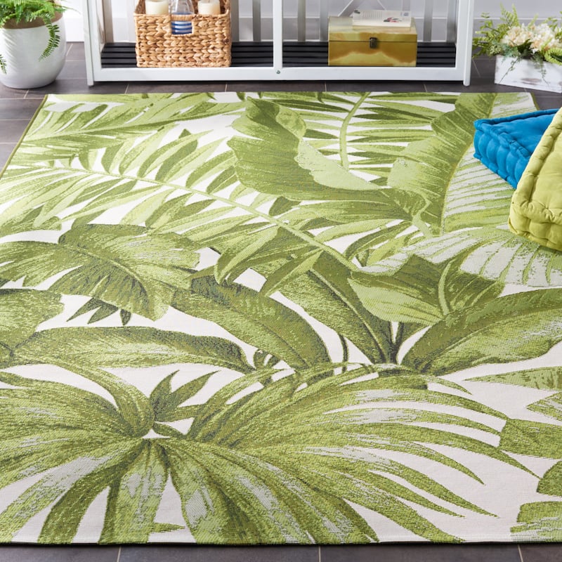SAFAVIEH Barbados Floricica Tropical Indoor/Outdoor Waterproof Rug - 5'3" x 7'6" - Ivory/Green