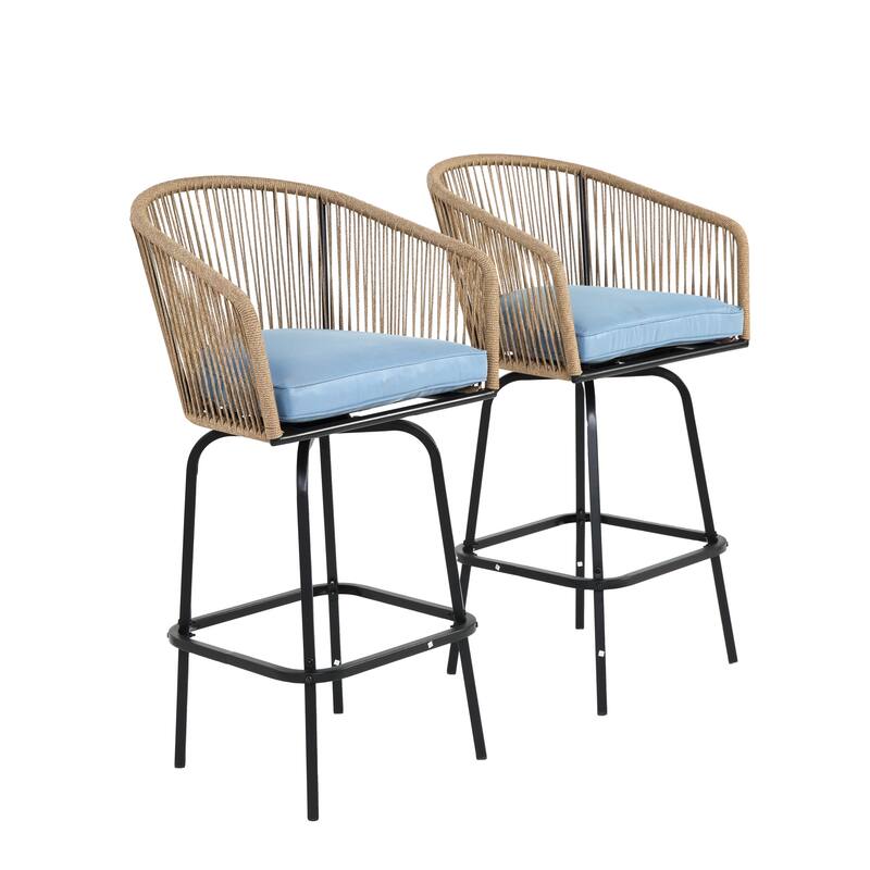 Outdoor Wicker Rattan Barstools with Armrests, Backrest, Set of 2/4