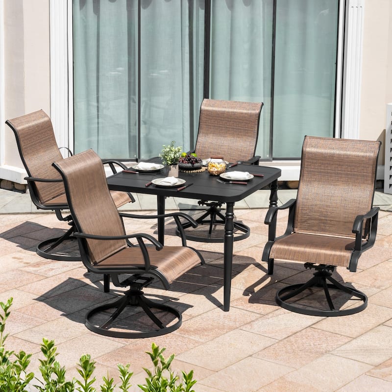 Patio 5PCS Metal Textilene Dining Set with Umbrella Hole and Swivel Chairs