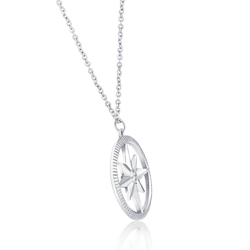 Compass Diamond Solitaire Pendant White Gold Women's Necklace
