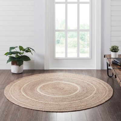 Natural & Creme Jute Rug w/ Pad 6ft Round - 3'6"