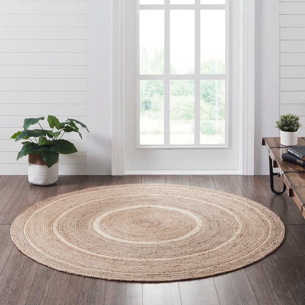 Natural & Creme Jute Rug w/ Pad 6ft Round - 3'6"