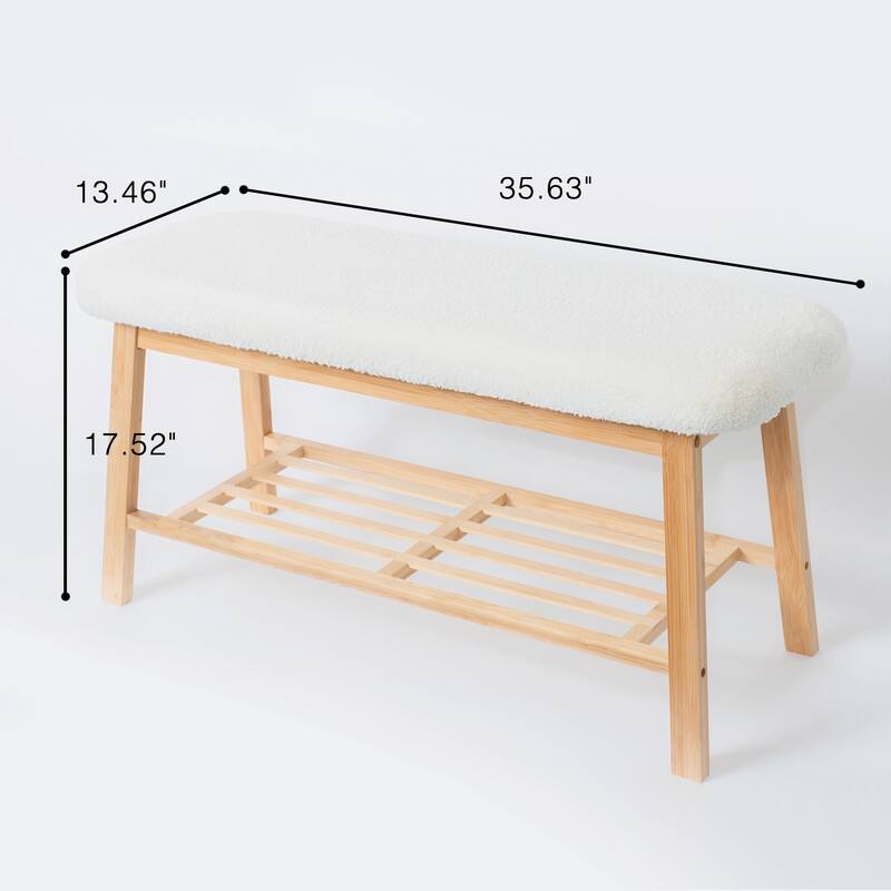 StorageWorks Tufted Bench, Entryway Bench with Shoe Storage Shelf - 36.22"x13.78"x17.72"