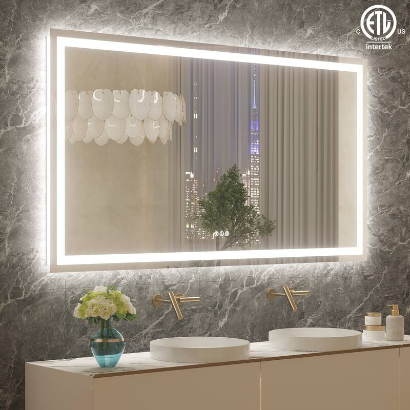 Large Rectangular Frameless Anti-Fog LED Light Wall Mounted Bathroom Vanity Mirror in White - N/A - 72" * 40"