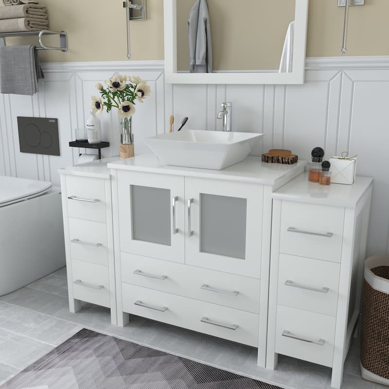 Vanity Art 54-inch Single Sink Bathroom Vanity Set with Engineered Marble Top and Free Mirror - 54 x 18.5 x 36 Inches