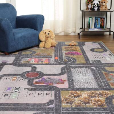 Miranda Haus Country Roads Polyester Indoor Anti-Skid Kids' Area Rug