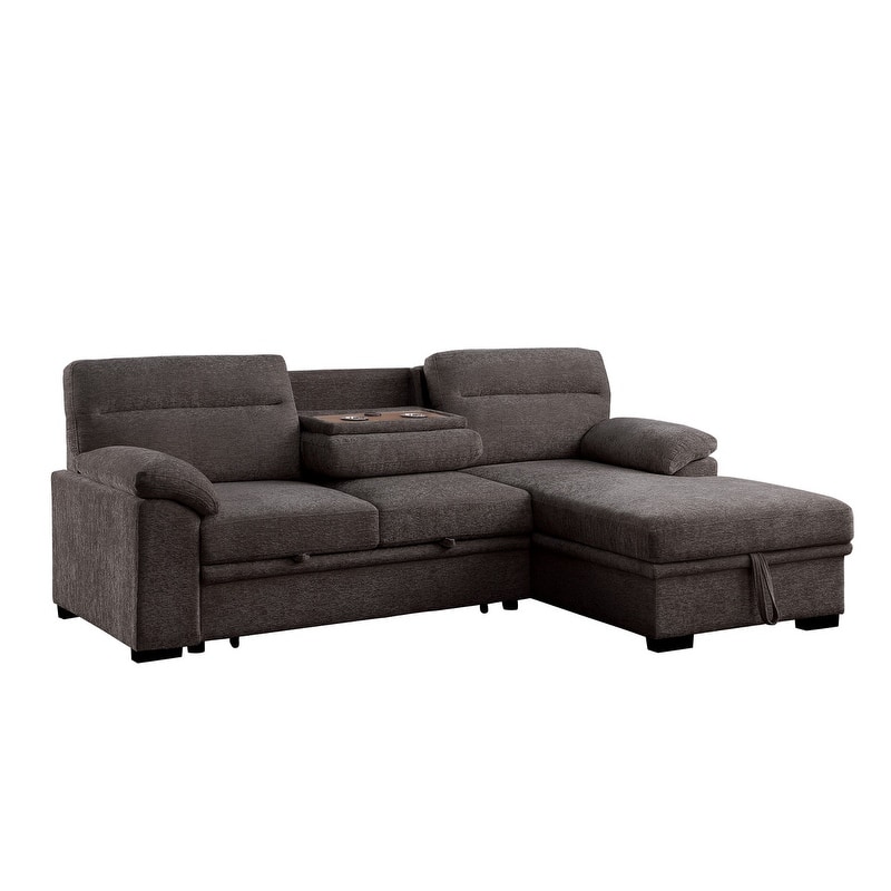 Kipling II 94"W Chenille Fabric Sleeper Sectional Sofa with Right-Facing Chaise, Cupholders, USB Charging port