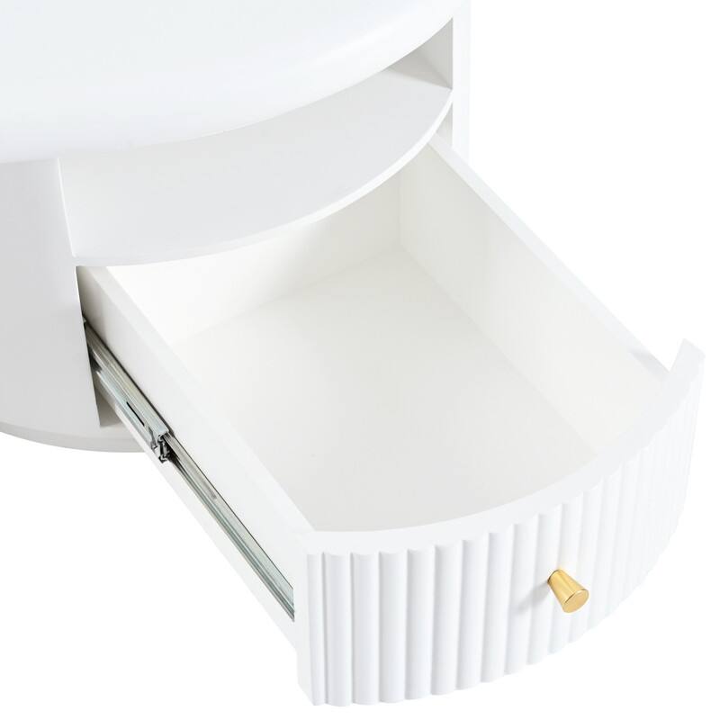 Cream Style Cloud-Shaped Coffee Table Set of 3, Irregular Design Cocktail End Table with Storage Drawer & 2 Small Stools