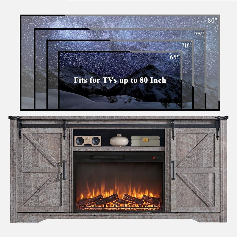 Farmhouse Fireplace TV Stand for 80 Inch TV, Entertainment Center