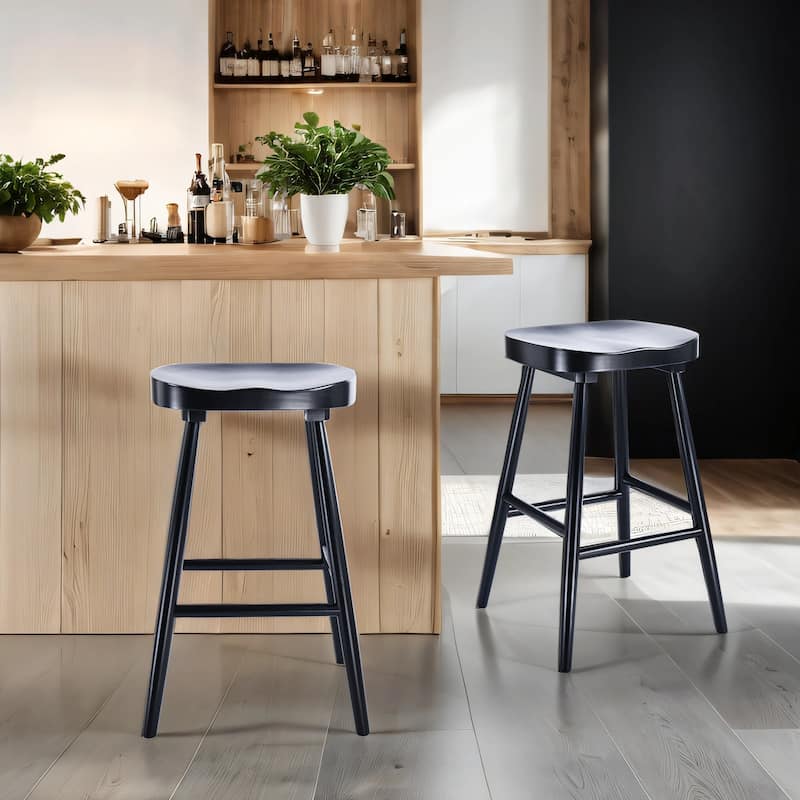 Shaker 26" Height Wooden Counter Stools With Footrest - Set of 2 - Black