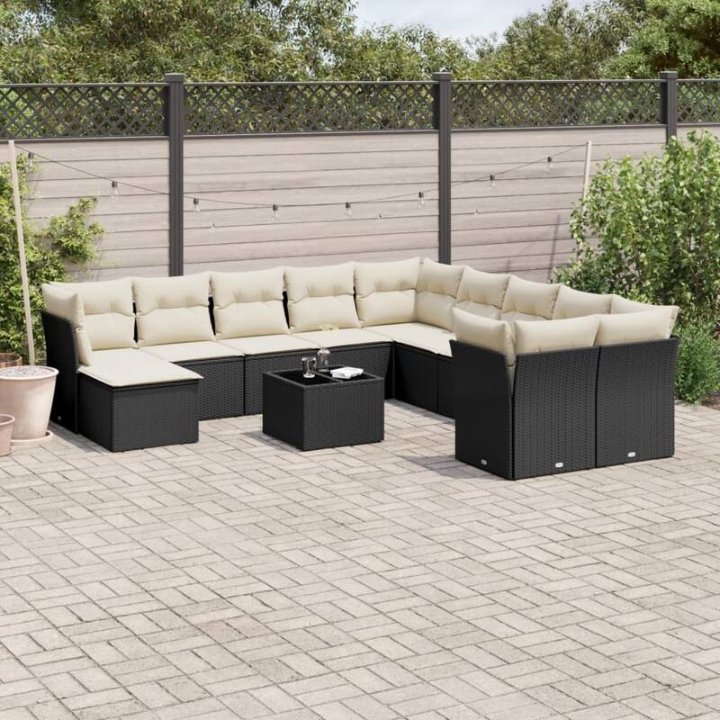 vidaXL Garden Sofa Set Black - 21.7 x 21.7 x 14.6 - Black and cream Large With table