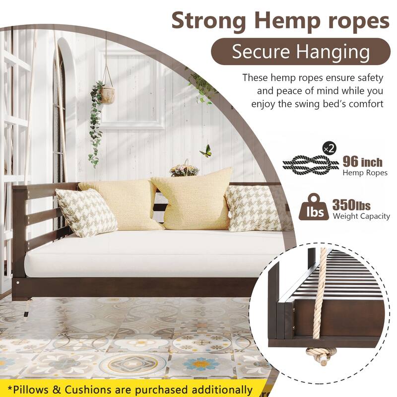 Country Patio Wooden Twin Size Swing Daybed Porch Swing Frame