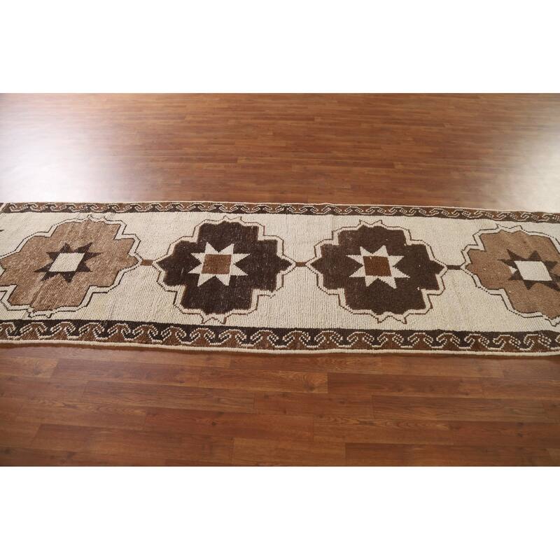 Beige Anatolian Runner Rug Hand-knotted Wool Carpet - 3'2"x 11'10"
