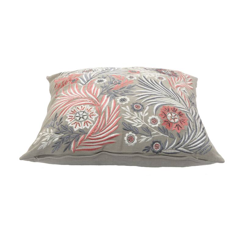 20" Gray and Red Floral Garden Square Throw Pillow