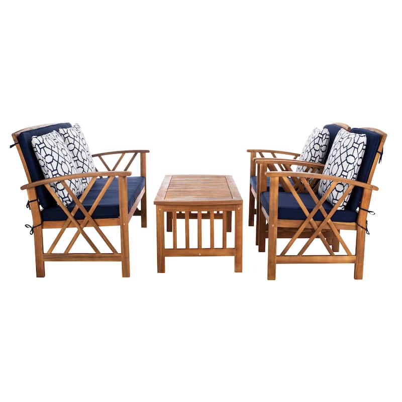 SAFAVIEH Outdoor Fontana 4-piece Acacia Wood Patio Conversation Set