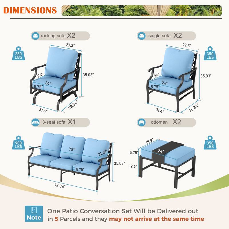 MAISON ARTS 6/7-Piece Patio Conversation Sets, Sofa Set with 2/4 x Single Chairs, 1 x 3-seater Sofa and Coffee Table/Ottomans