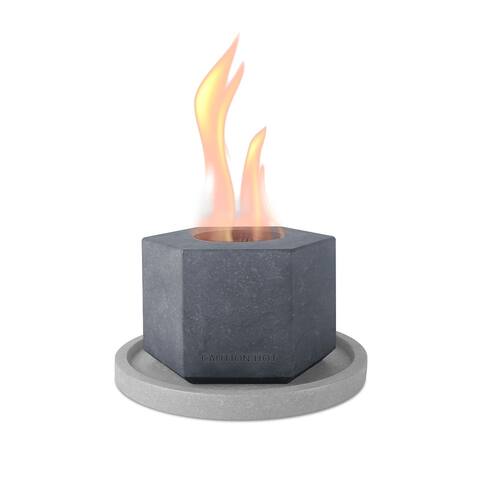 Kante Hexagonal Portable Concrete Rubbing Alcohol Tabletop Fire Pit w/ Metal Extinguisher, Blue Fire Glass and Base, Ethanol