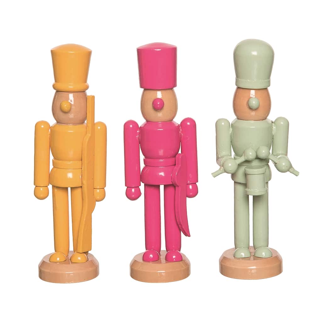 Transpac Mini Wood Color Block Nutcracker Set of 3 Christmas Home Decorations